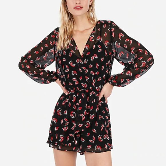 Express Pants - NWT Express Printed Surplice Ruffle Front Romper